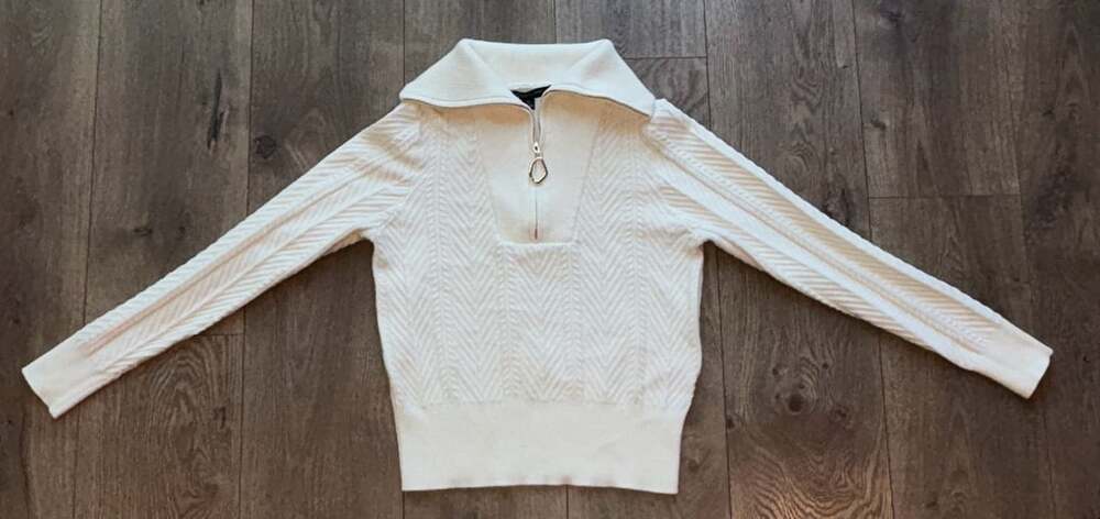 Marc New York Quarter-Zip Sweater Size XS White Chevron Cable Knit